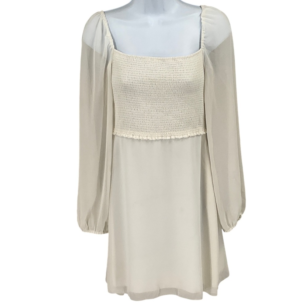 Wilfred Villa Mini Dress 6 Light Birch Chiffon Smocked Romantic Boho Cottagecore